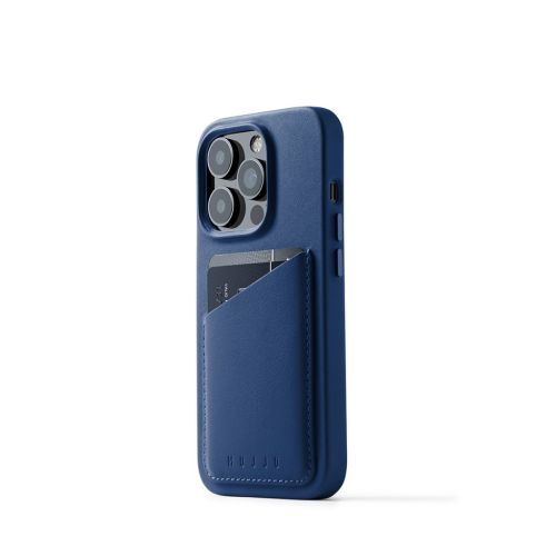 Mujjo Full Leather Wallet Case for iPhone 14 Pro - Blue