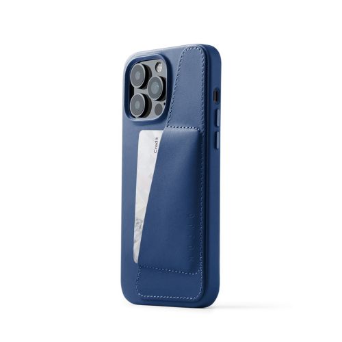 Mujjo Full Leather Wallet Case for iPhone 14 Pro Max - Blue