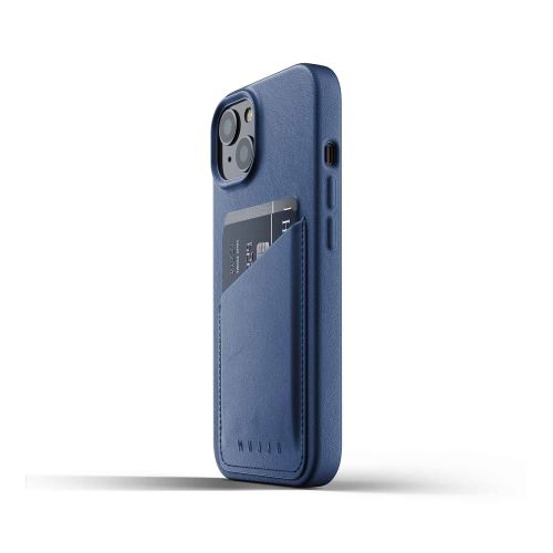 Mujjo Full Leather Wallet Case for iPhone 13 - Blue