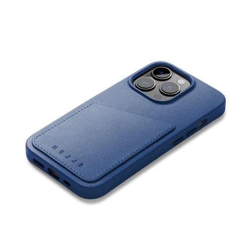 Mujjo Full Leather Wallet Case for iPhone 14 Pro - Blue