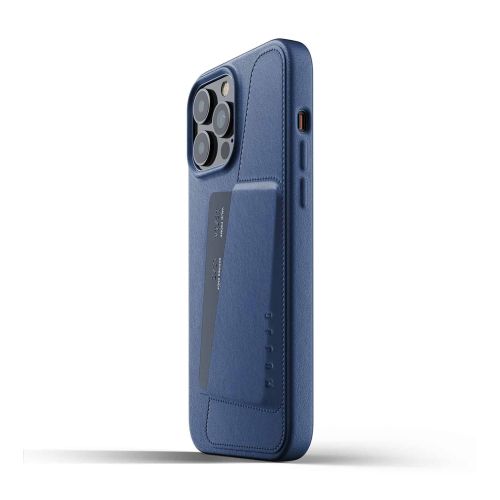 Mujjo Full Leather Wallet Case for iPhone 13 Pro Max - Blue